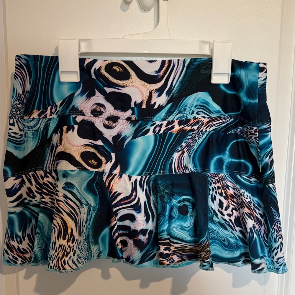 Blue Marble Print Ruffle Skirt